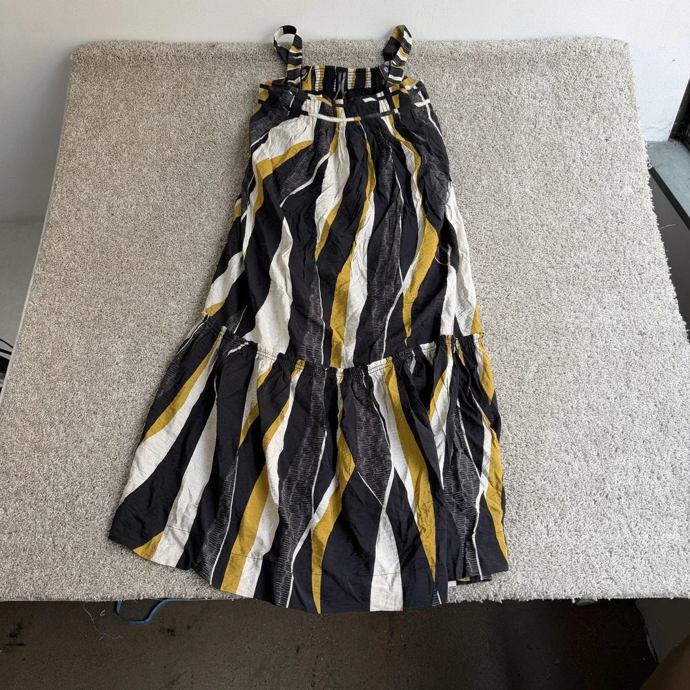 Anthropologie Dress Womens M Multicolor Stripe Sleeveless Square Neck Maxi Lined